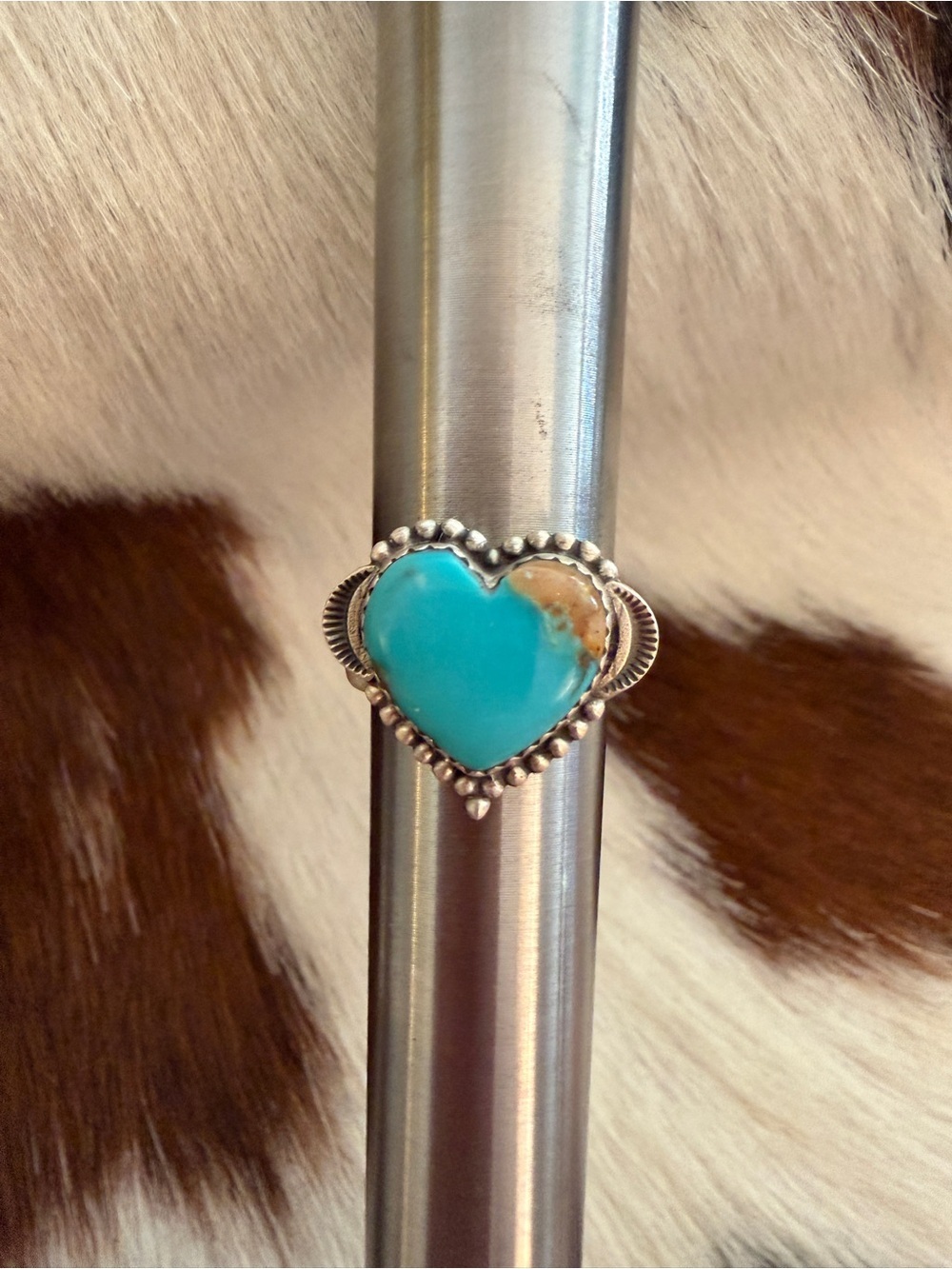 ❤️ Kingman Turquoise Heart Sterling Heart Shaped Navajo Style Ring Adj 6 to 9 - Picture 9 of 14
